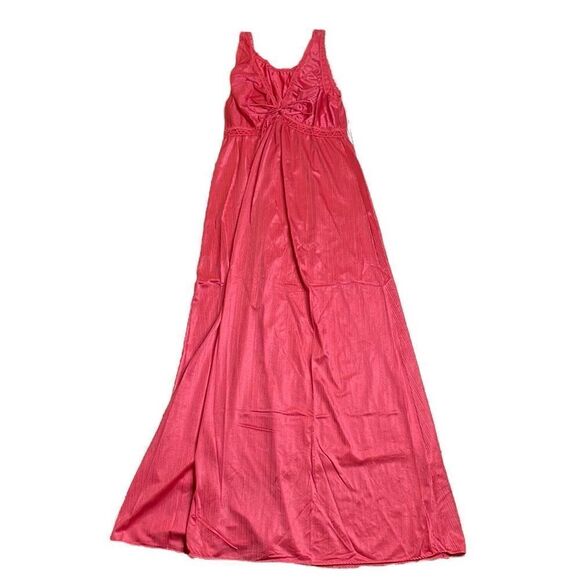 70s Vintage Nylon and Lace vneck Maxi Sleep dress pink medium large - Picture 3 of 8